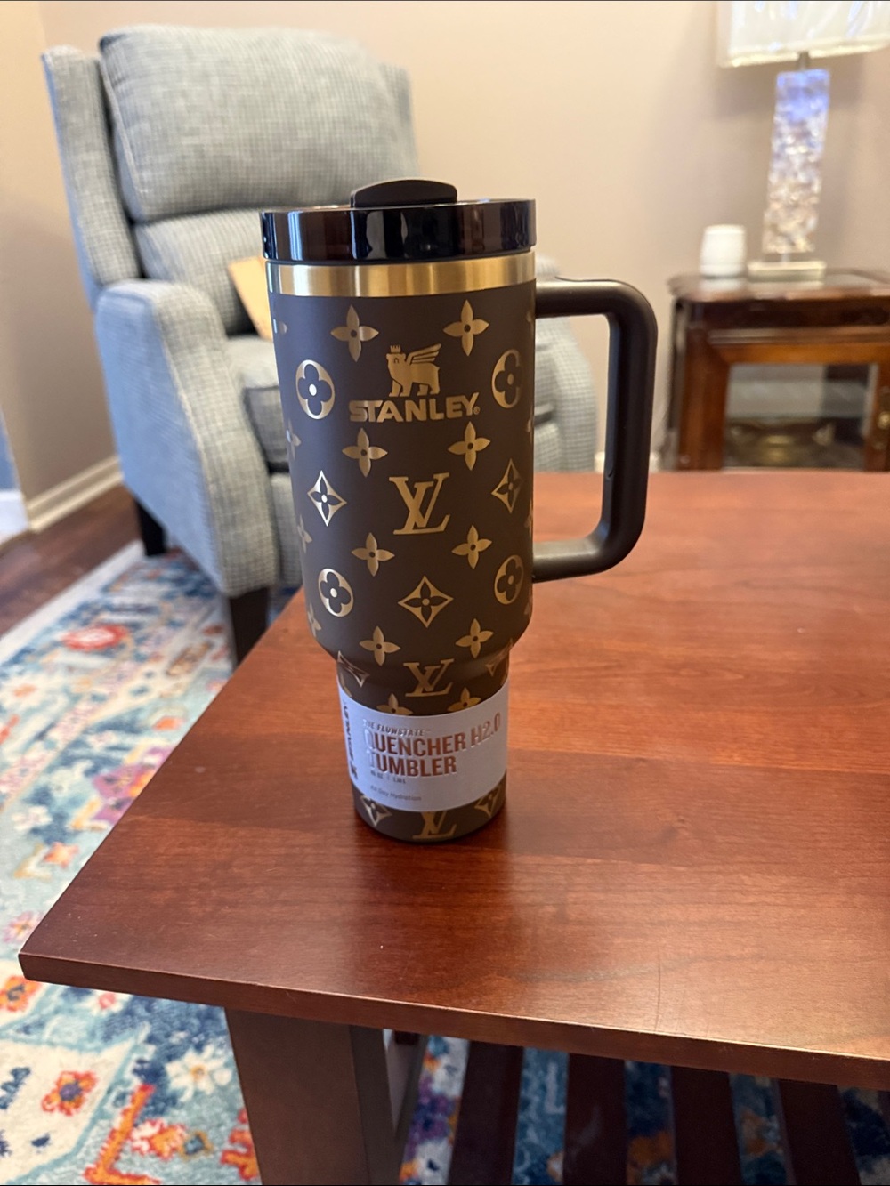 Stanley x Monogrammed Brown Travel Tumbler - Brown & Gold